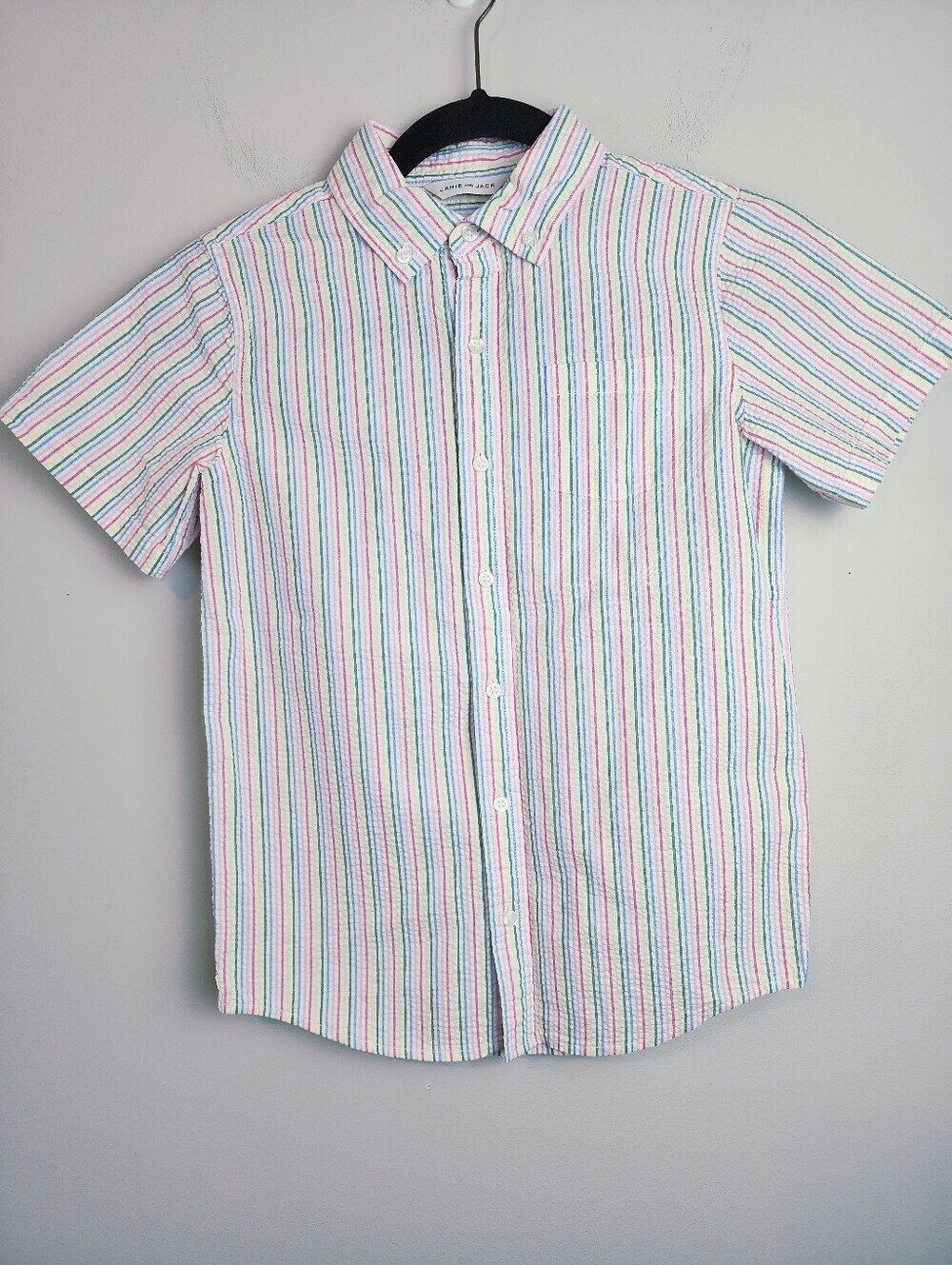 Janie and Jack boy 10 short sleeve cotton shirt button up rainbow stripe pocket